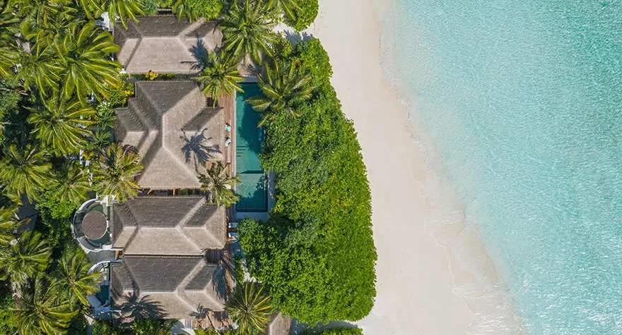 Exterior of the Four Bedroom Beach Pool residence at Anantara Kihavah Maldives Villas