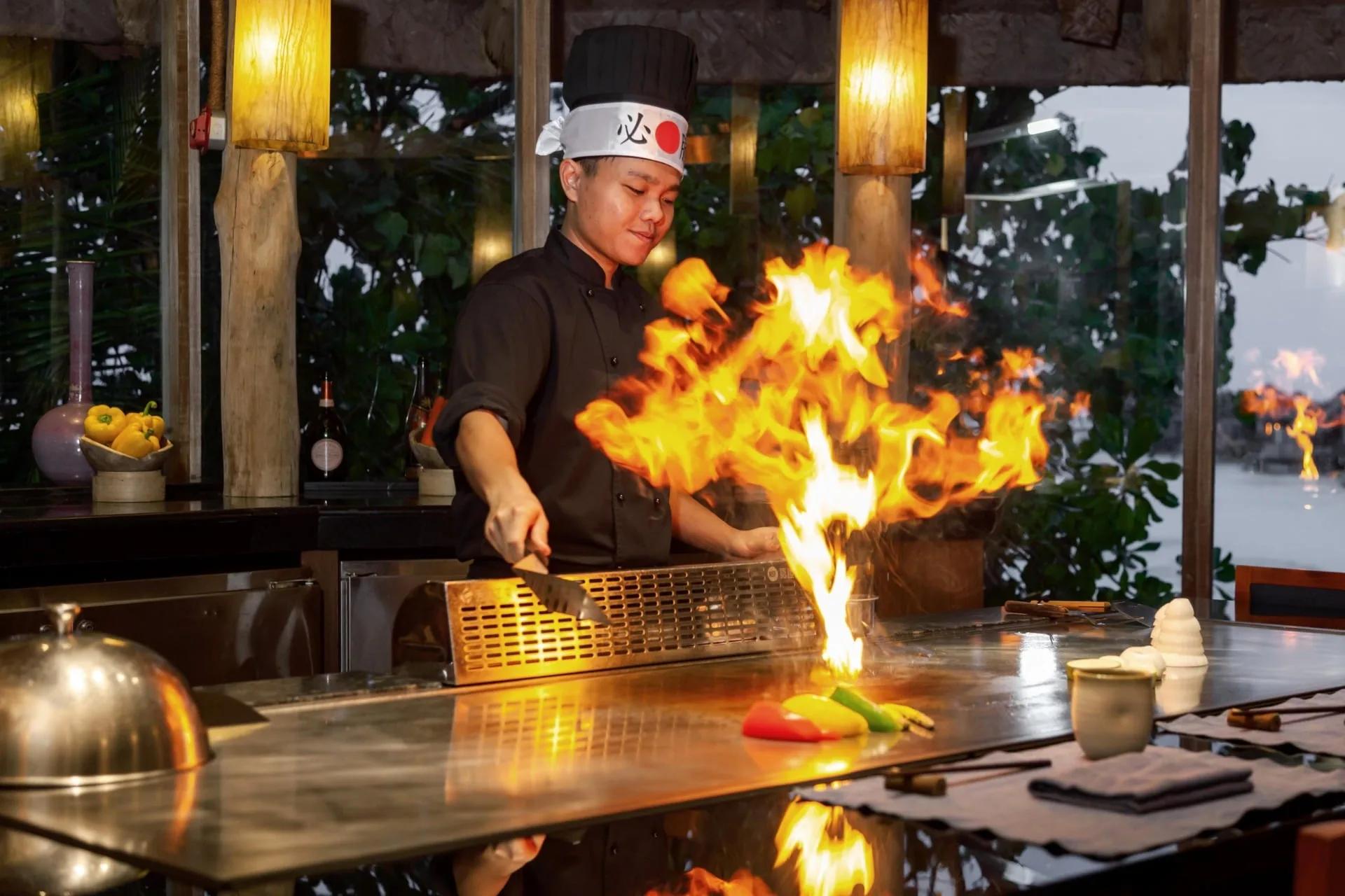 Table seating at By the Sea, Gili Lankanfushi's Japanese restaurant over the water