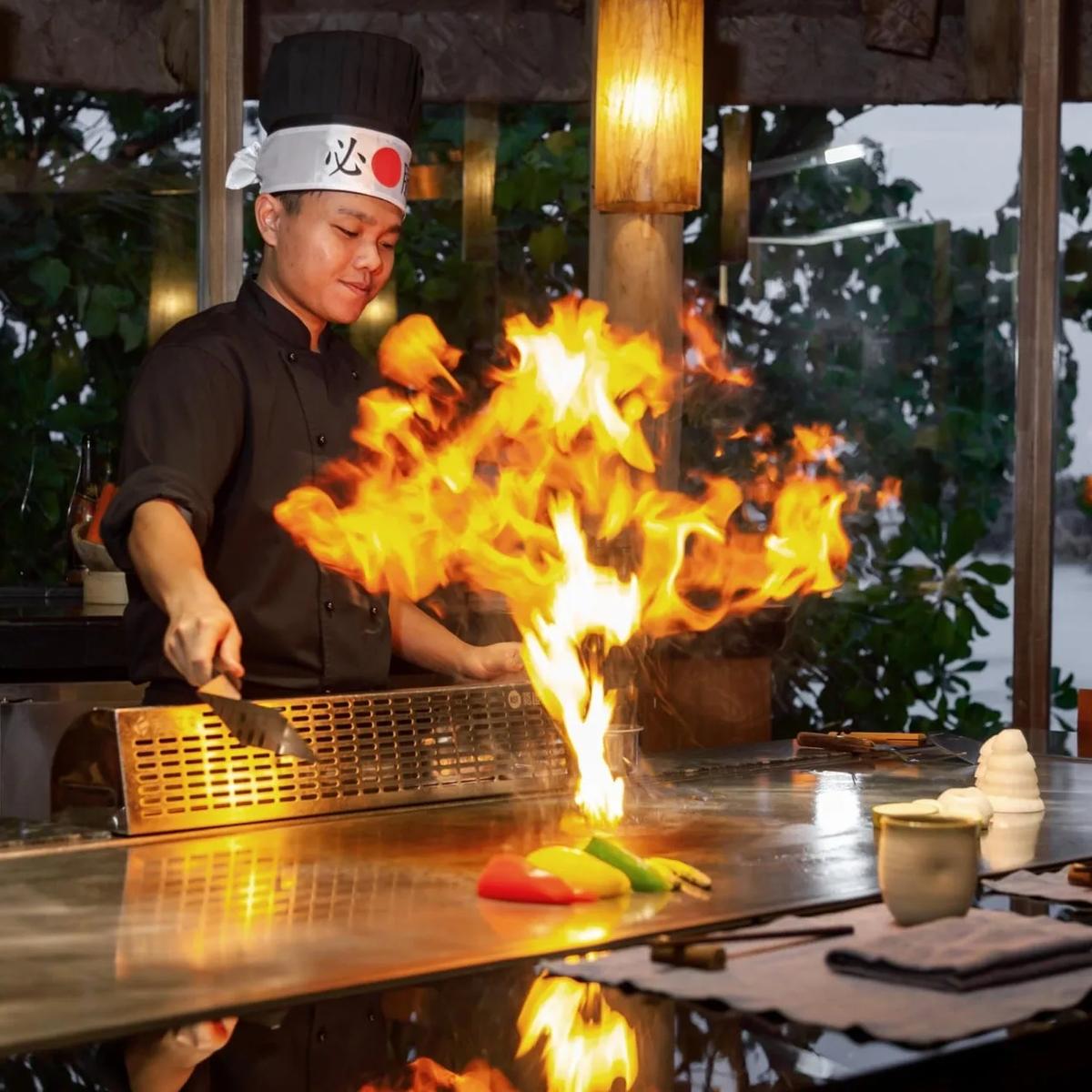 Table seating at By the Sea, Gili Lankanfushi's Japanese restaurant over the water