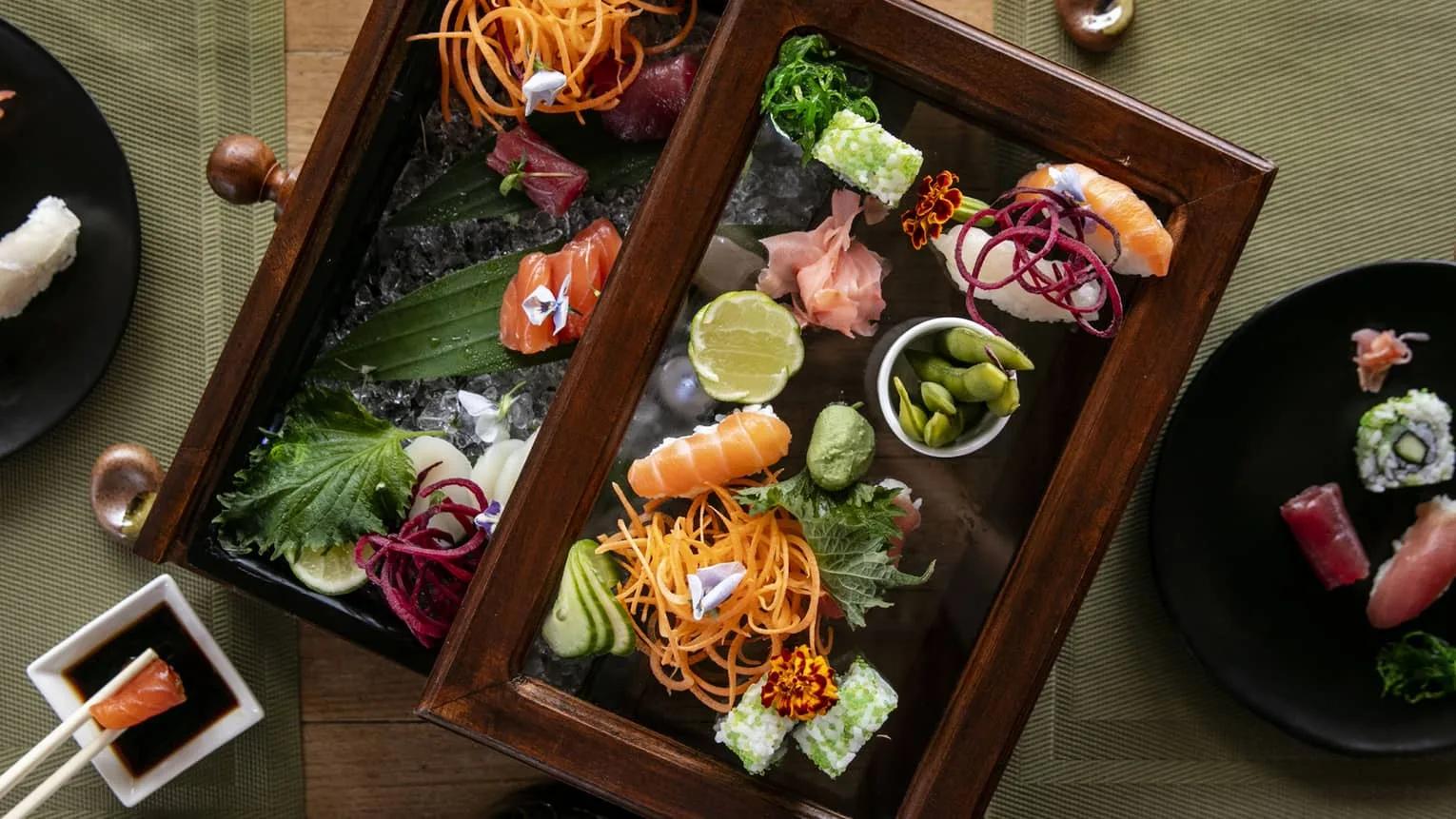 A sashimi and sushi platter served at Café Huraa