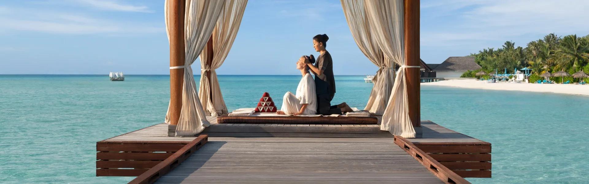 A massage treatment underway at one of the Anantara Spa's overwater salas