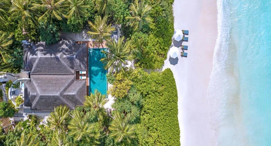 Aerial view of a Two Bedroom Family Beach Pool Villa at Anantara Kihavah