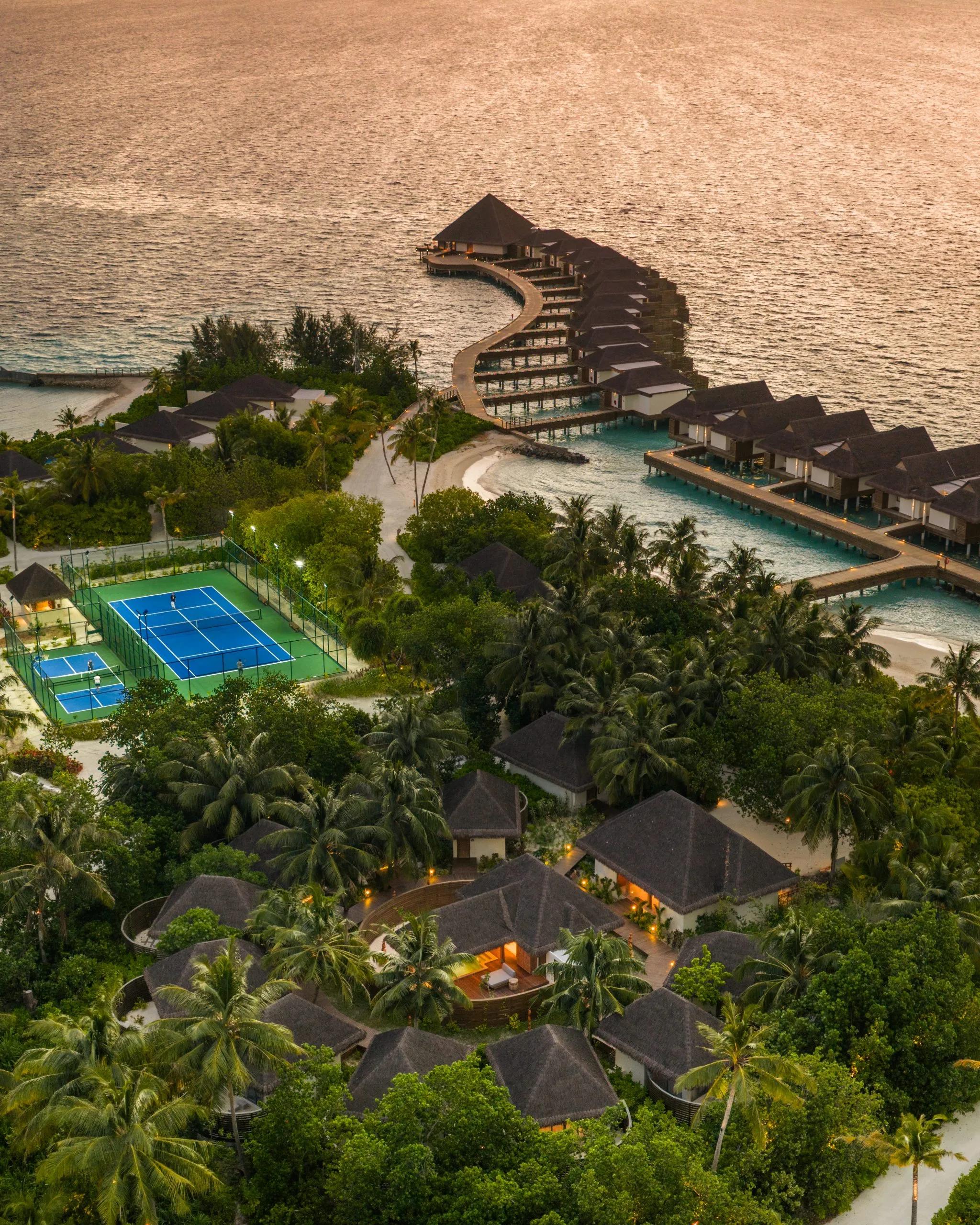 dusitD2 Feydhoo Maldives at sunset, seen from above