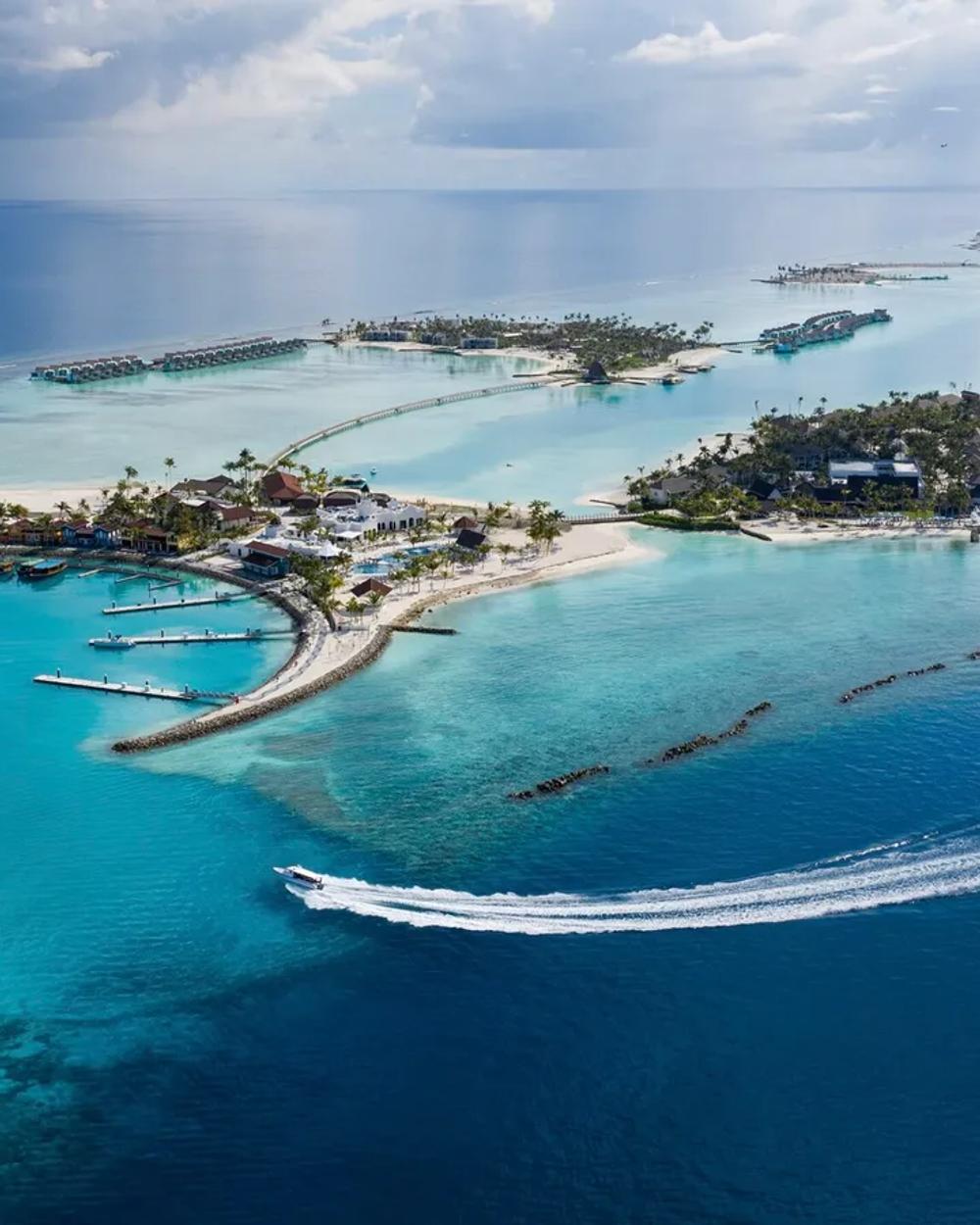 A connected Maldives island development seen from the air