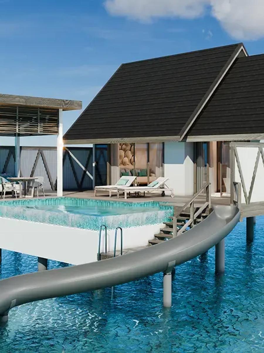 A Water Pool Villa's private plunge pool and deck, built out over the lagoon