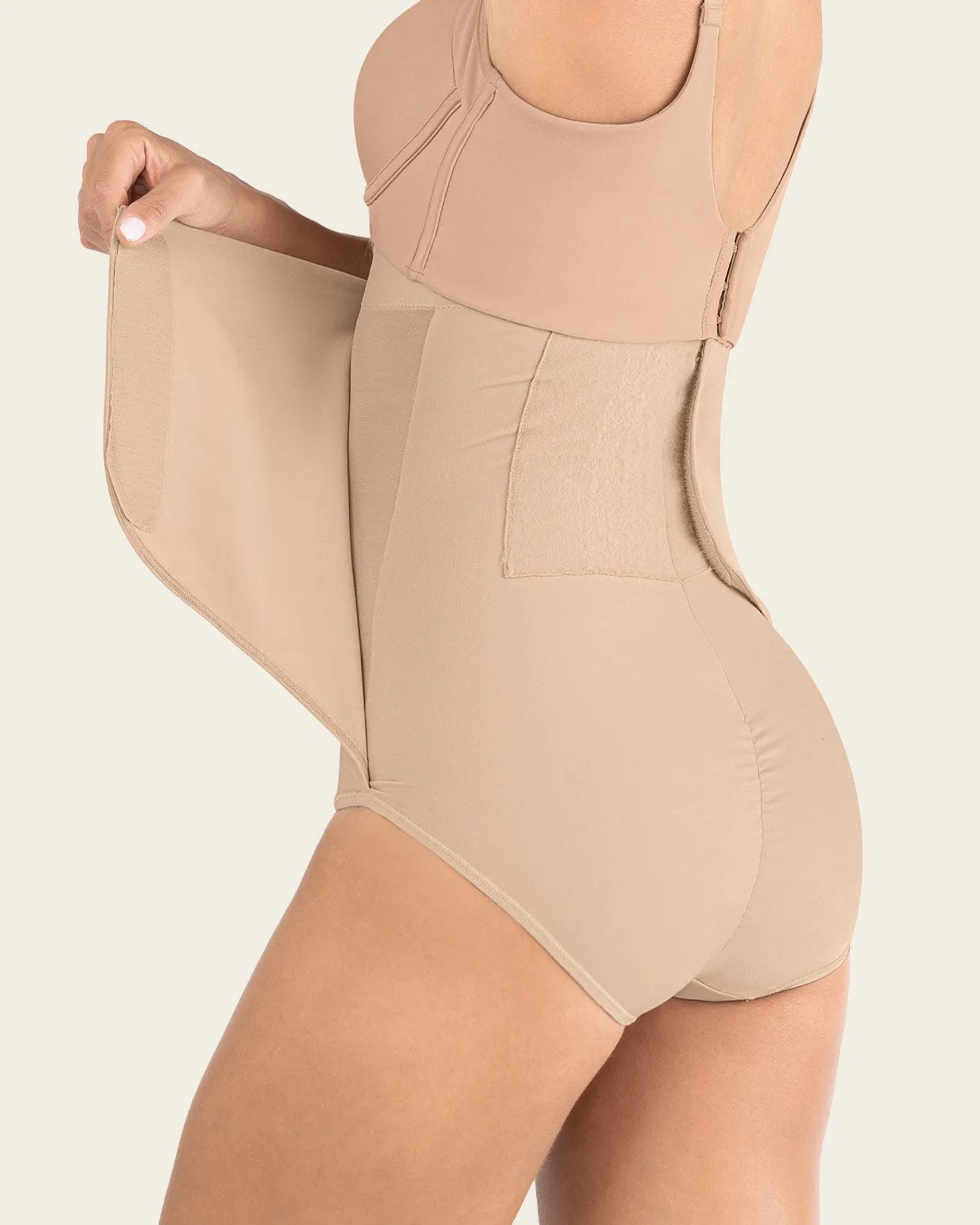 Panty faja postparto y postquirúrgico con laterales anchos en velcro · Ref. 12885 · Cafe Medio