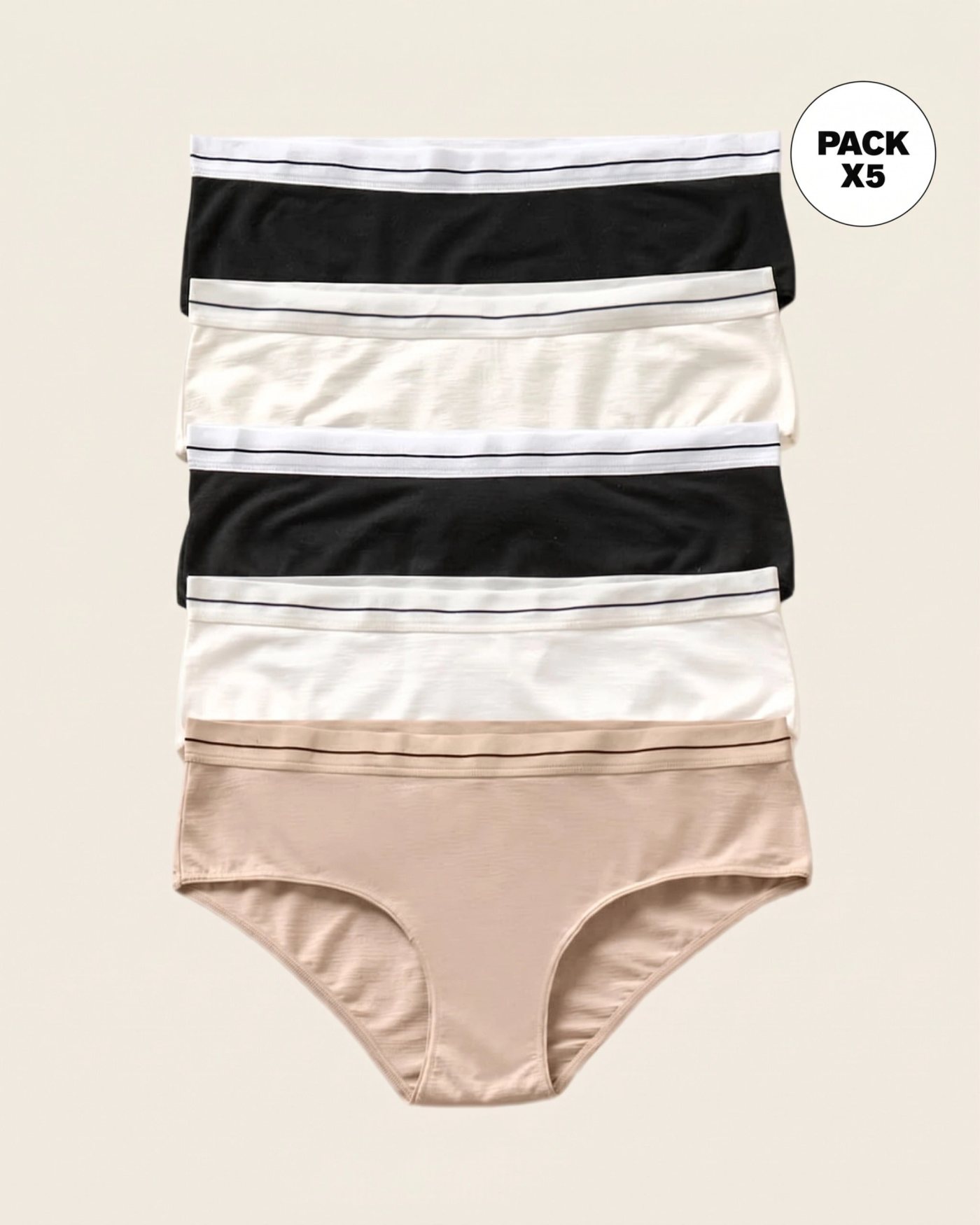 Paquete x5 panties estilo hipster · Ref. 12999