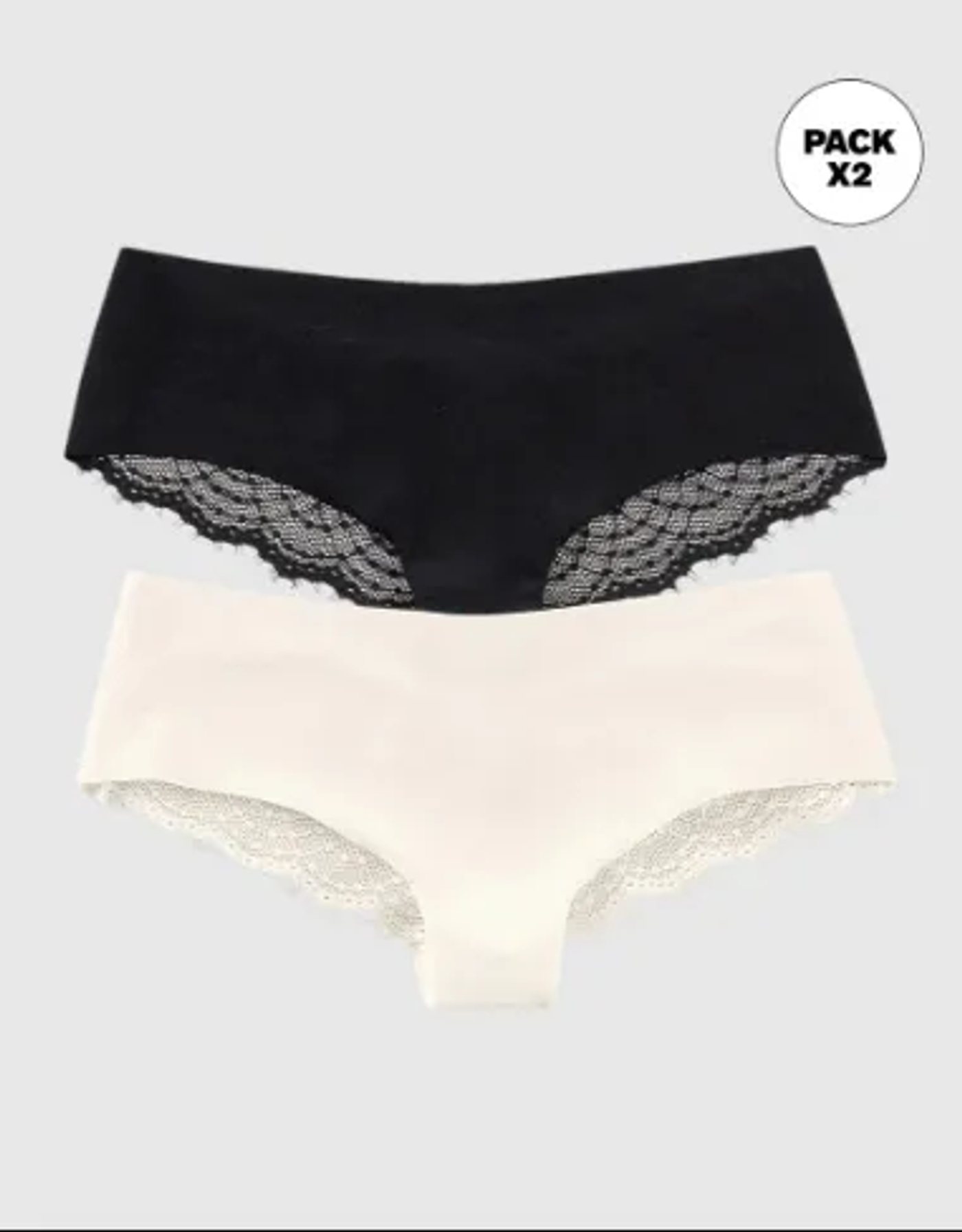 Paquete x 2 panties cacheteros descaderados con encaje · Ref. 12946 · Negro