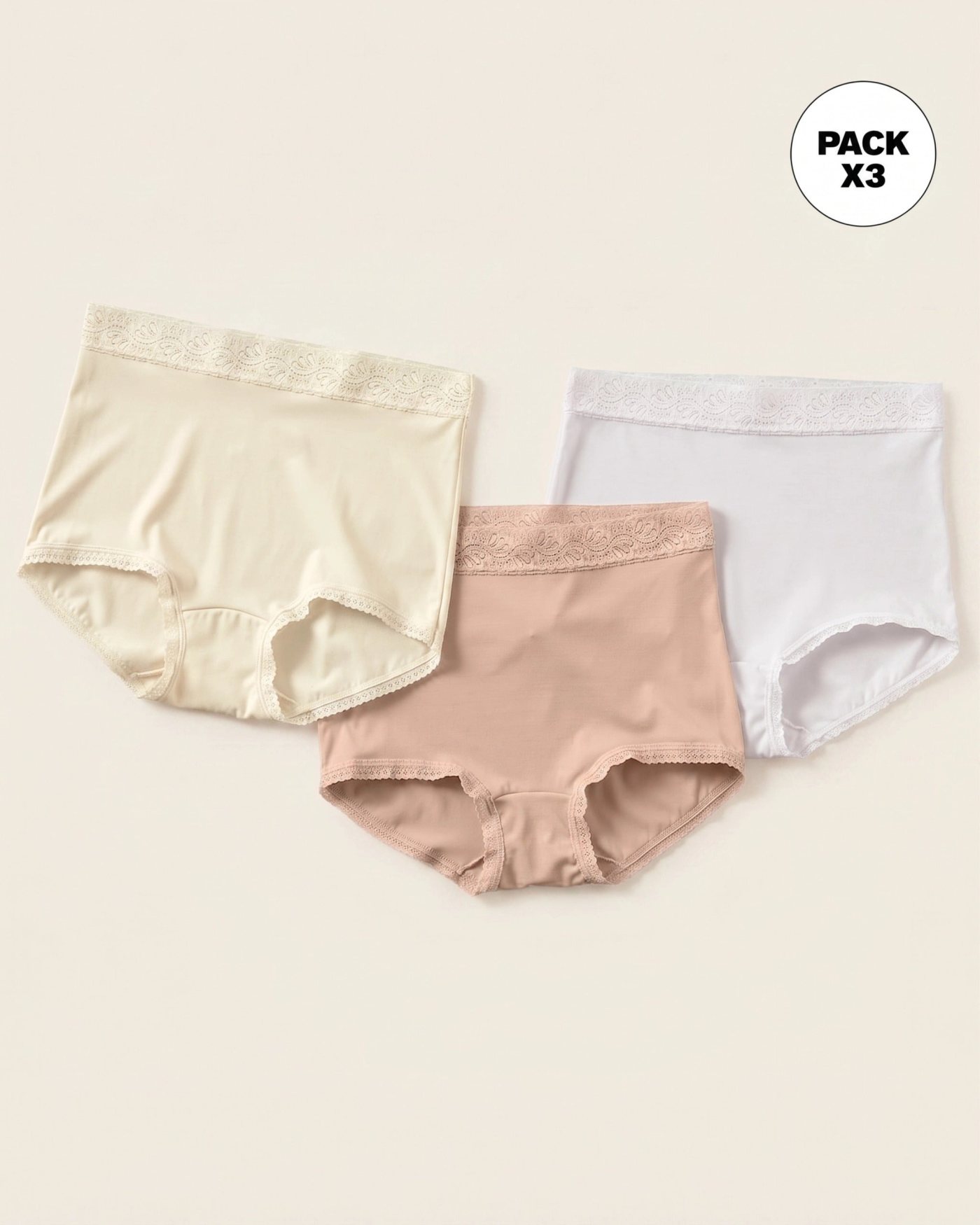 Paquete x3 panties clásicos con toques de encaje · Ref. 118
