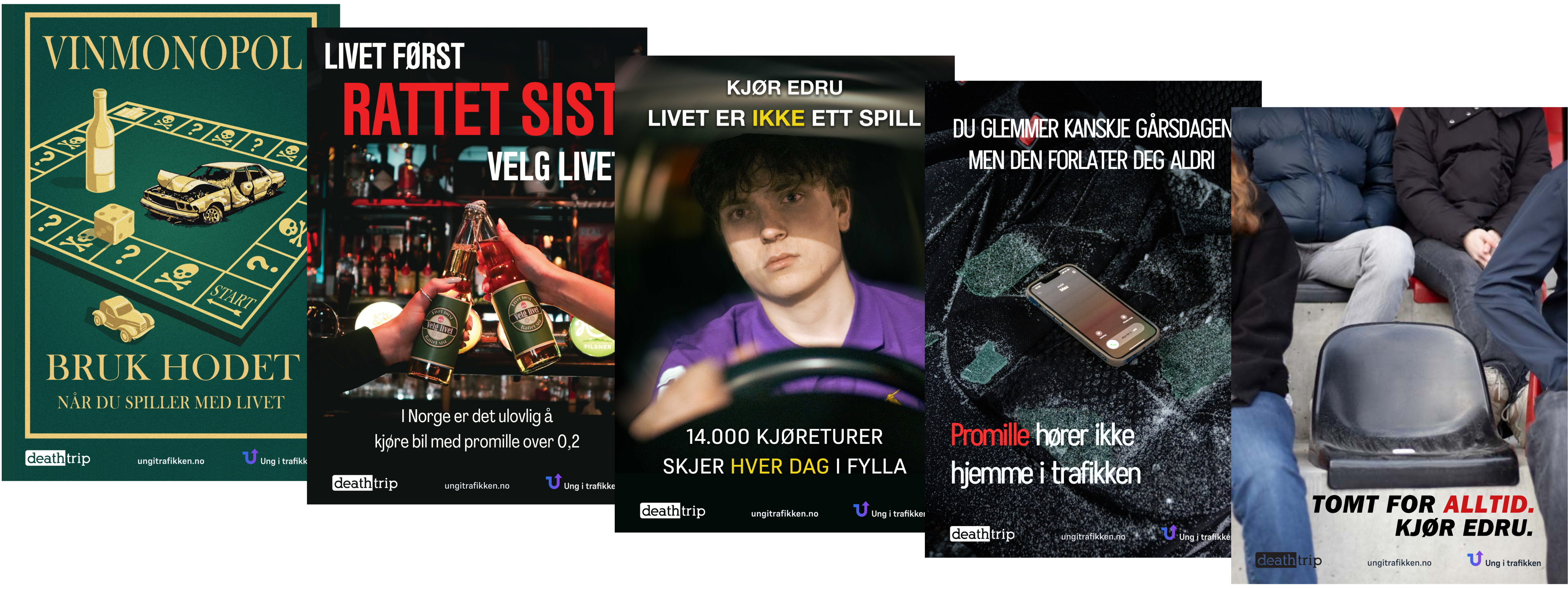 Bilde av fem DeathTrip plakater.