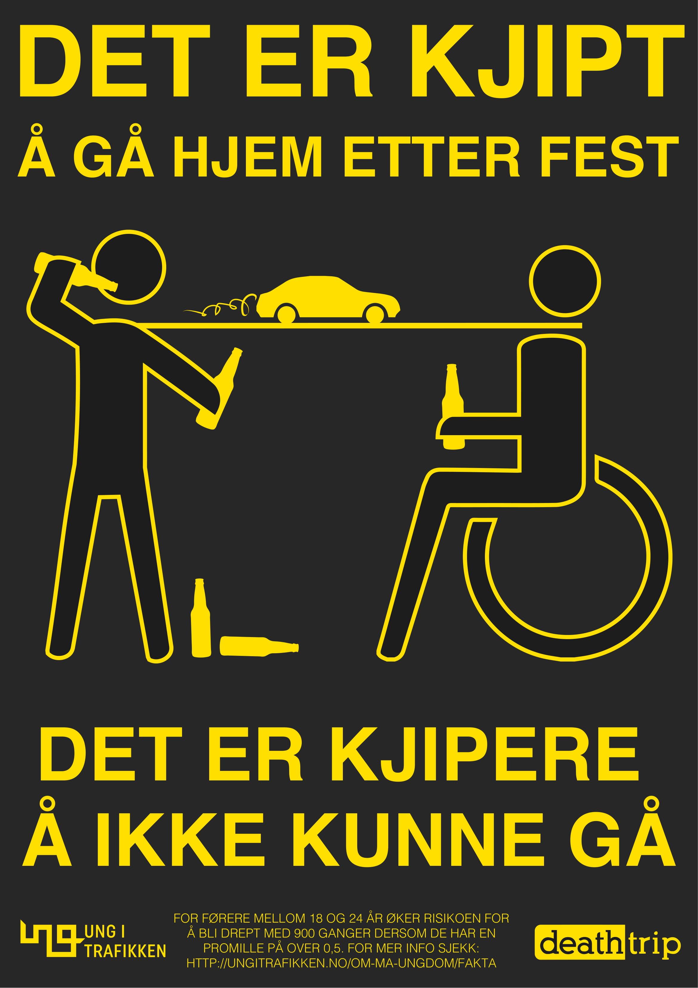 Tegneserie med tekst: Det er kjipt å gå hjem. Det er kjipere å ikke kunne gå.