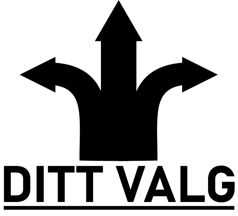 Svart logo med piler til tre ulike veier. Teksten "Ditt valg".