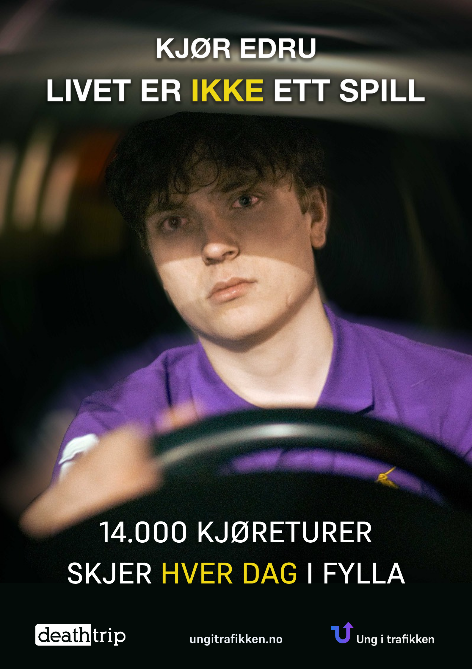Bilde av en hånd som holder "Fyllelappen" med teksten "Ingen har fått fyllelappen bestått, det finnes ikke mer uviktig, fordi det å kjøre rusfritt er det som er riktig" står det i tekst.