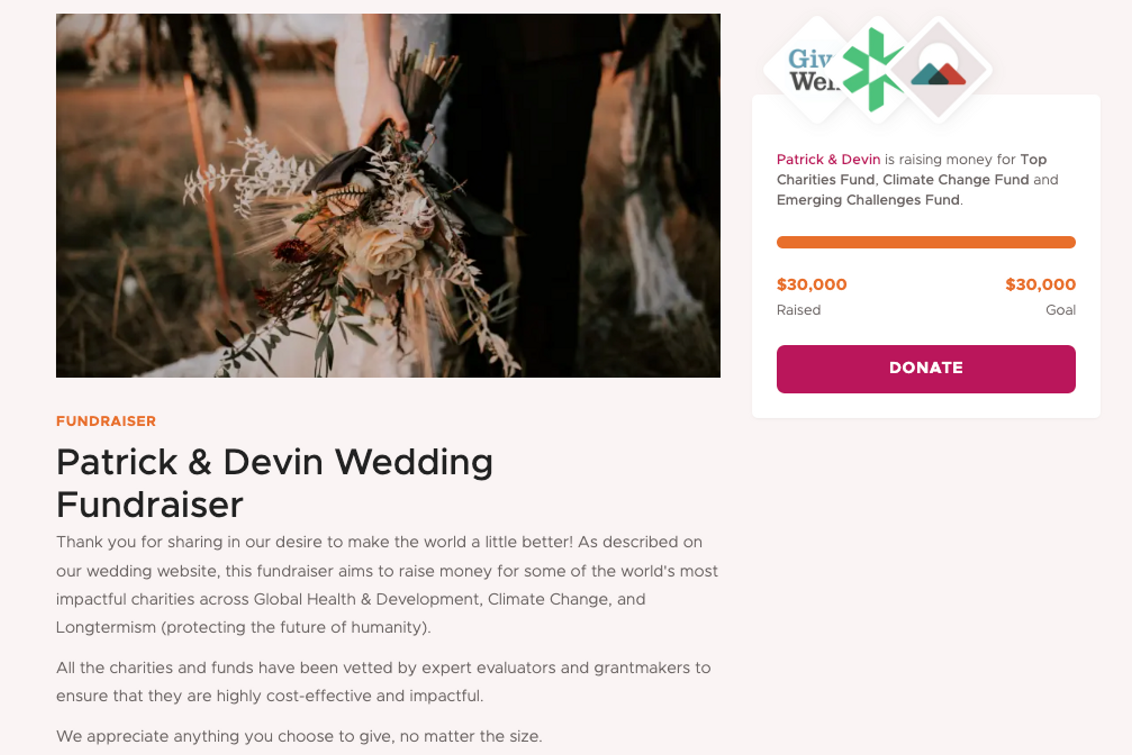 wedding fundraiser example