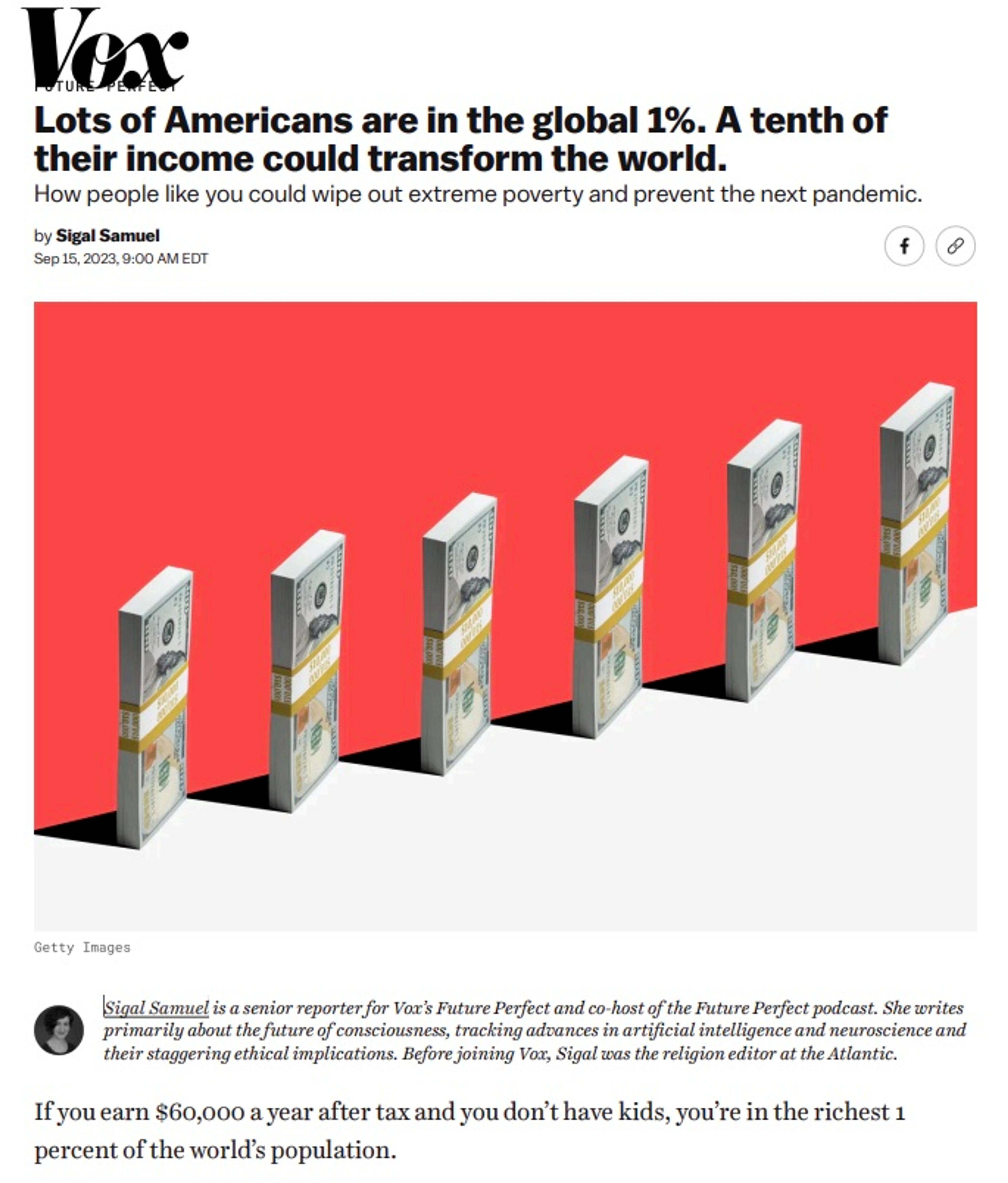 Article about how rich most people living in high-income countries are