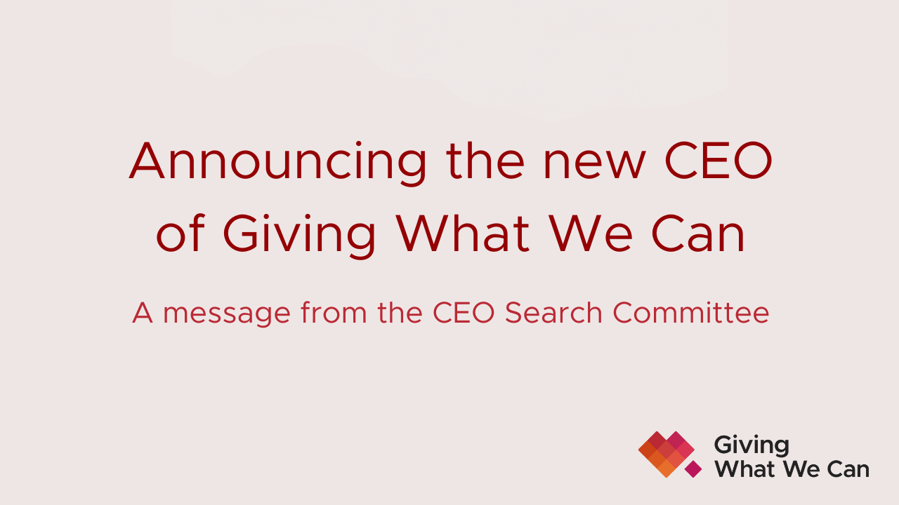 Announcing Sjir Hoeijmakers as the new CEO of Giving What We Can