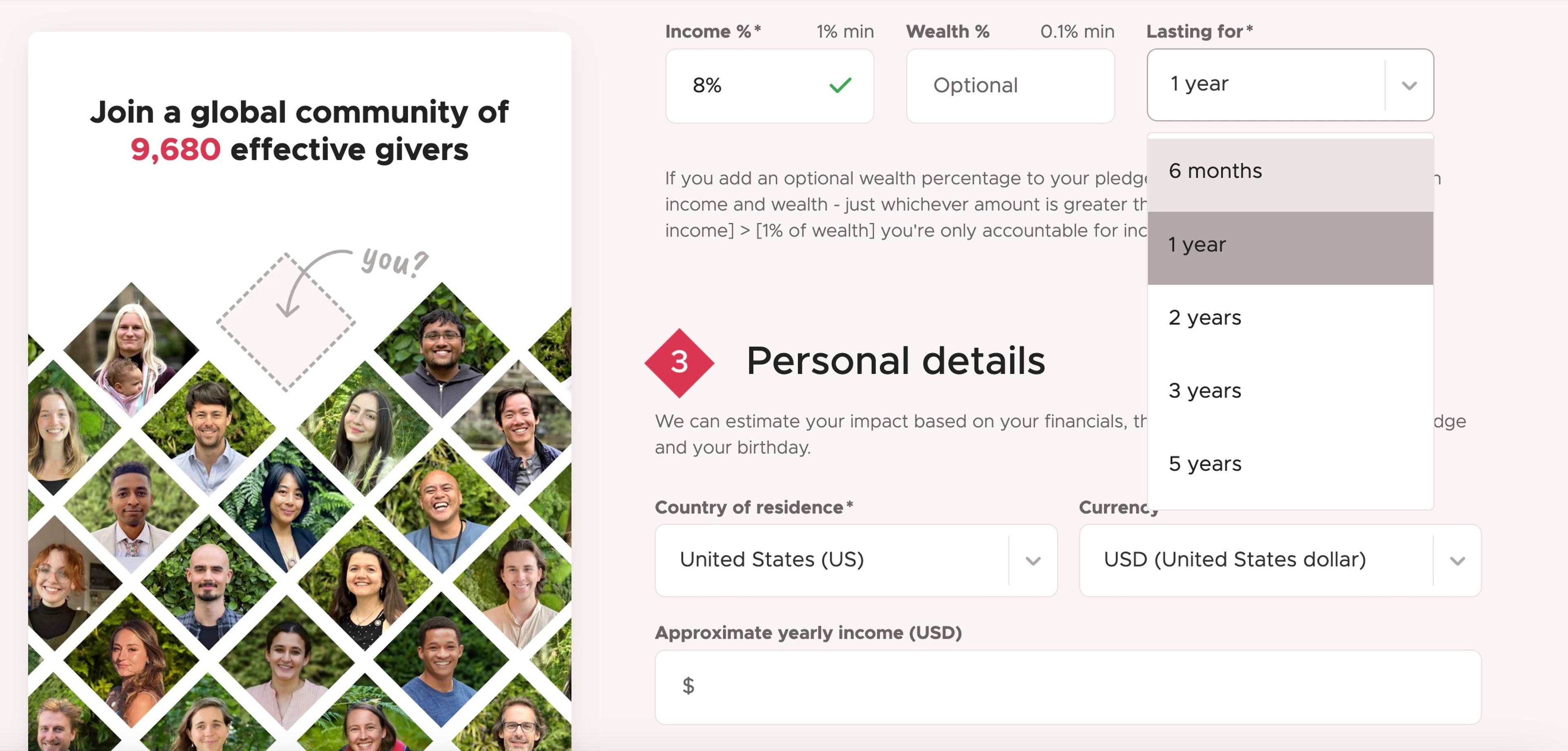 Image showing the different duration options for the trial pledge