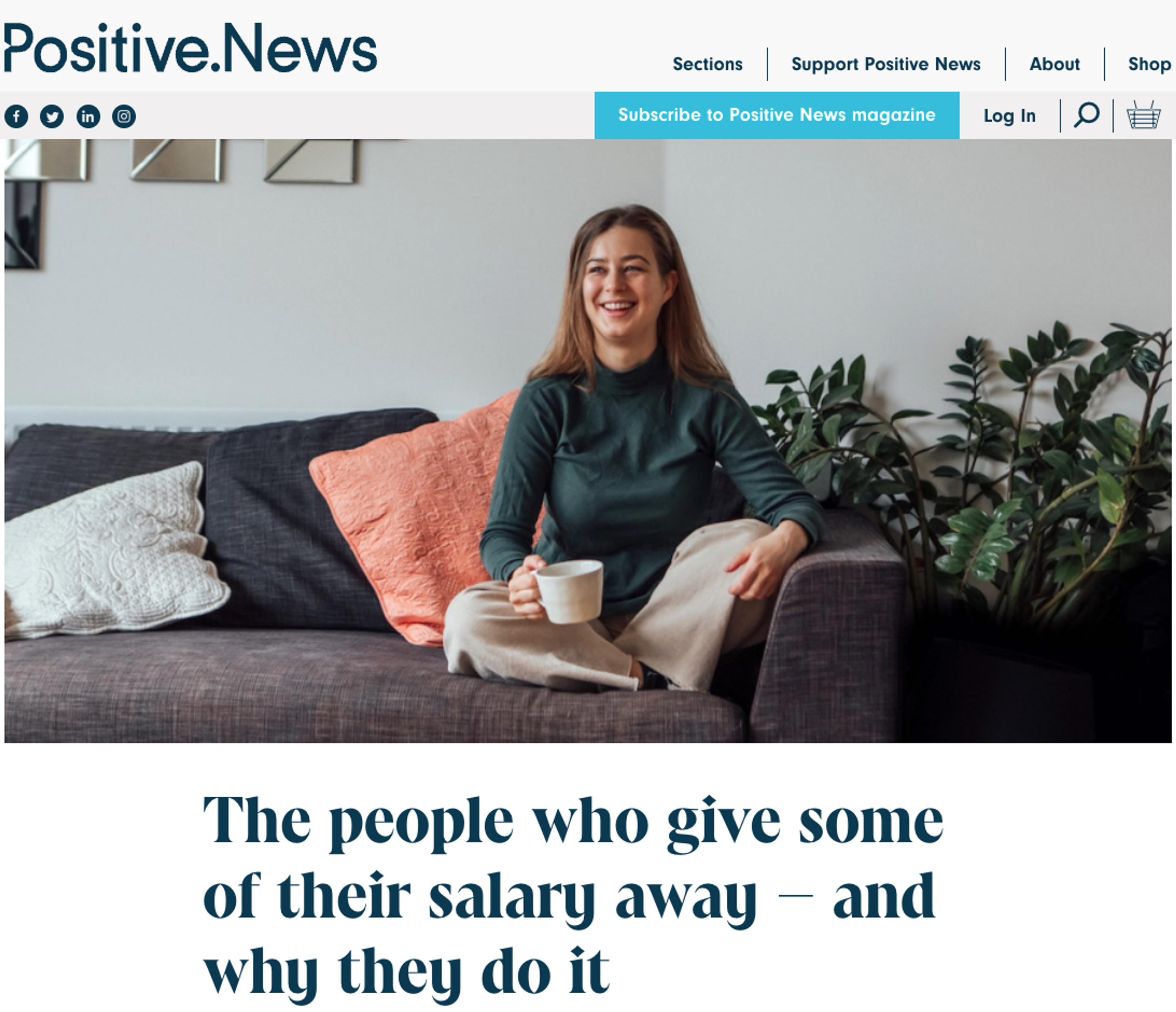 a screenshot of an article called "the people who give some of their salary away' - and why they do it