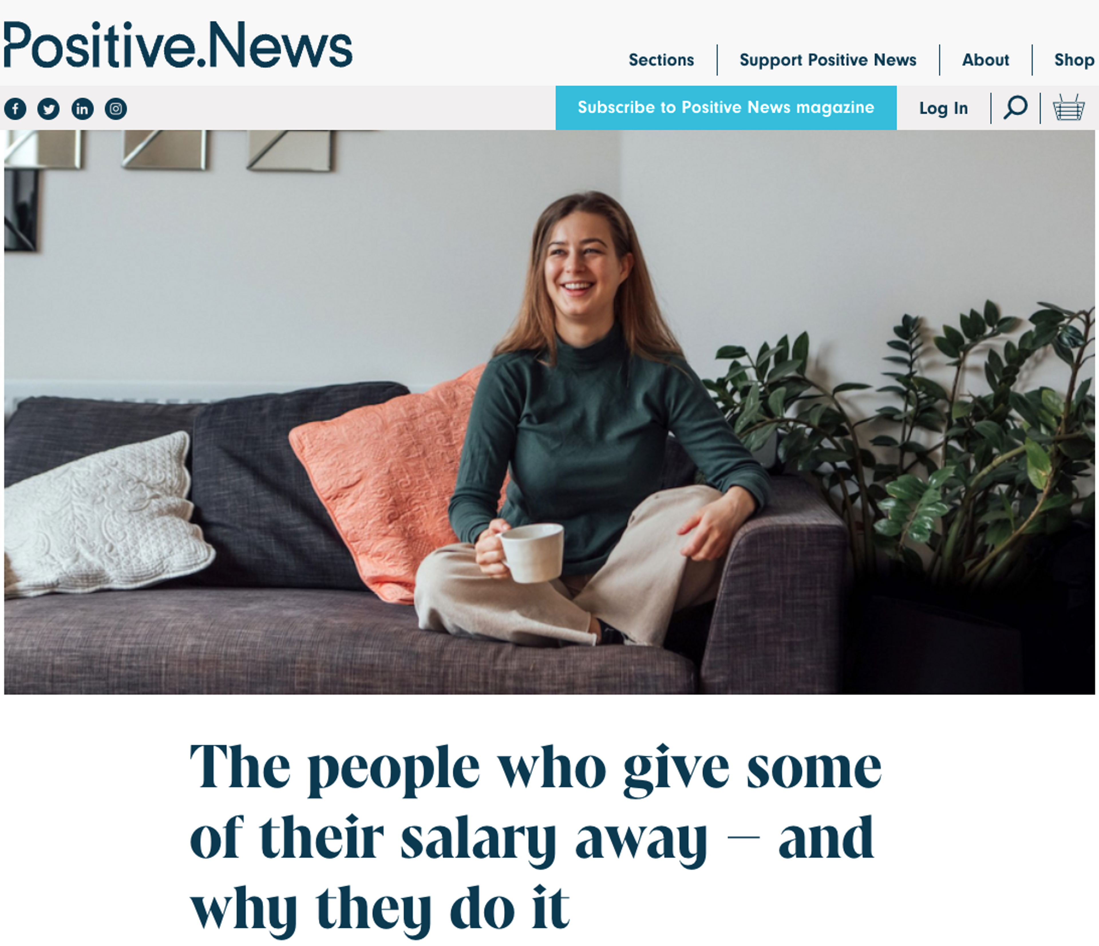 a screenshot of an article called "the people who give some of their salary away' - and why they do it