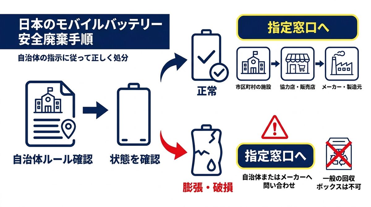 モバイルバッテリーを安全に捨てるための判断フロー