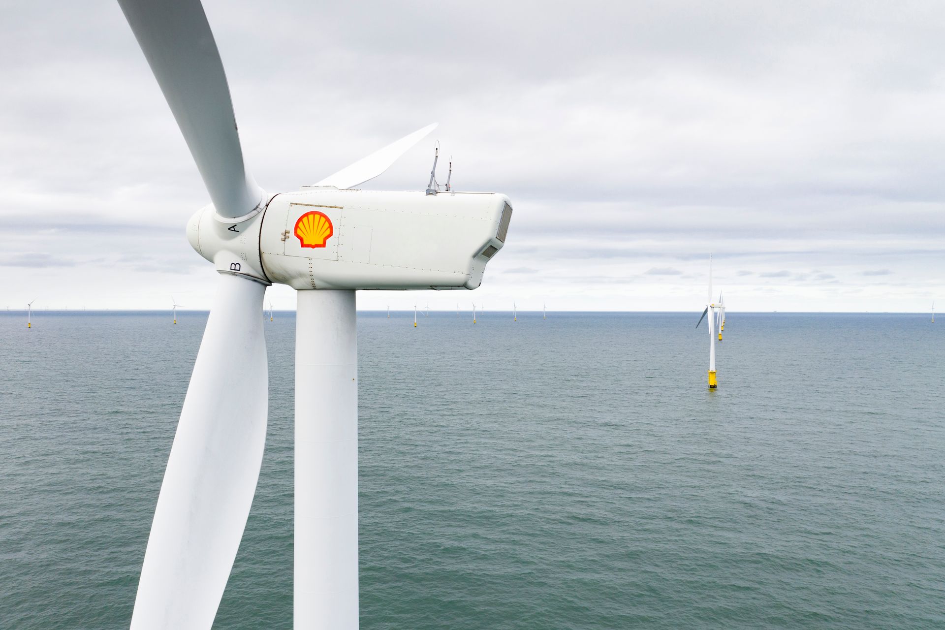 Havvindmølle med Shell-logo