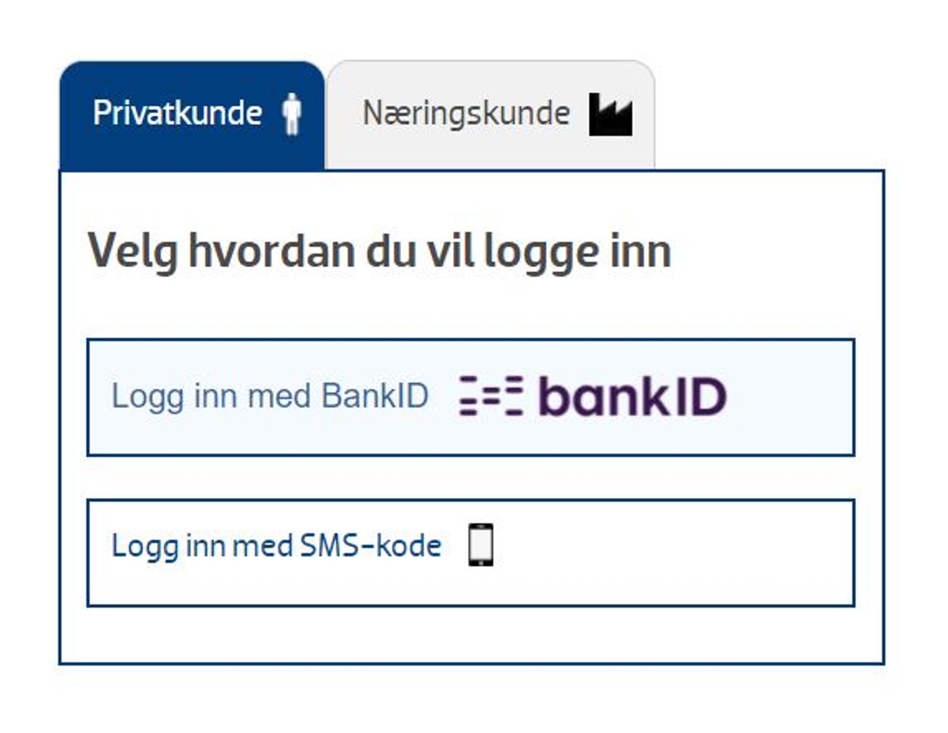 Innlogging fra BankID eller SMS-kode