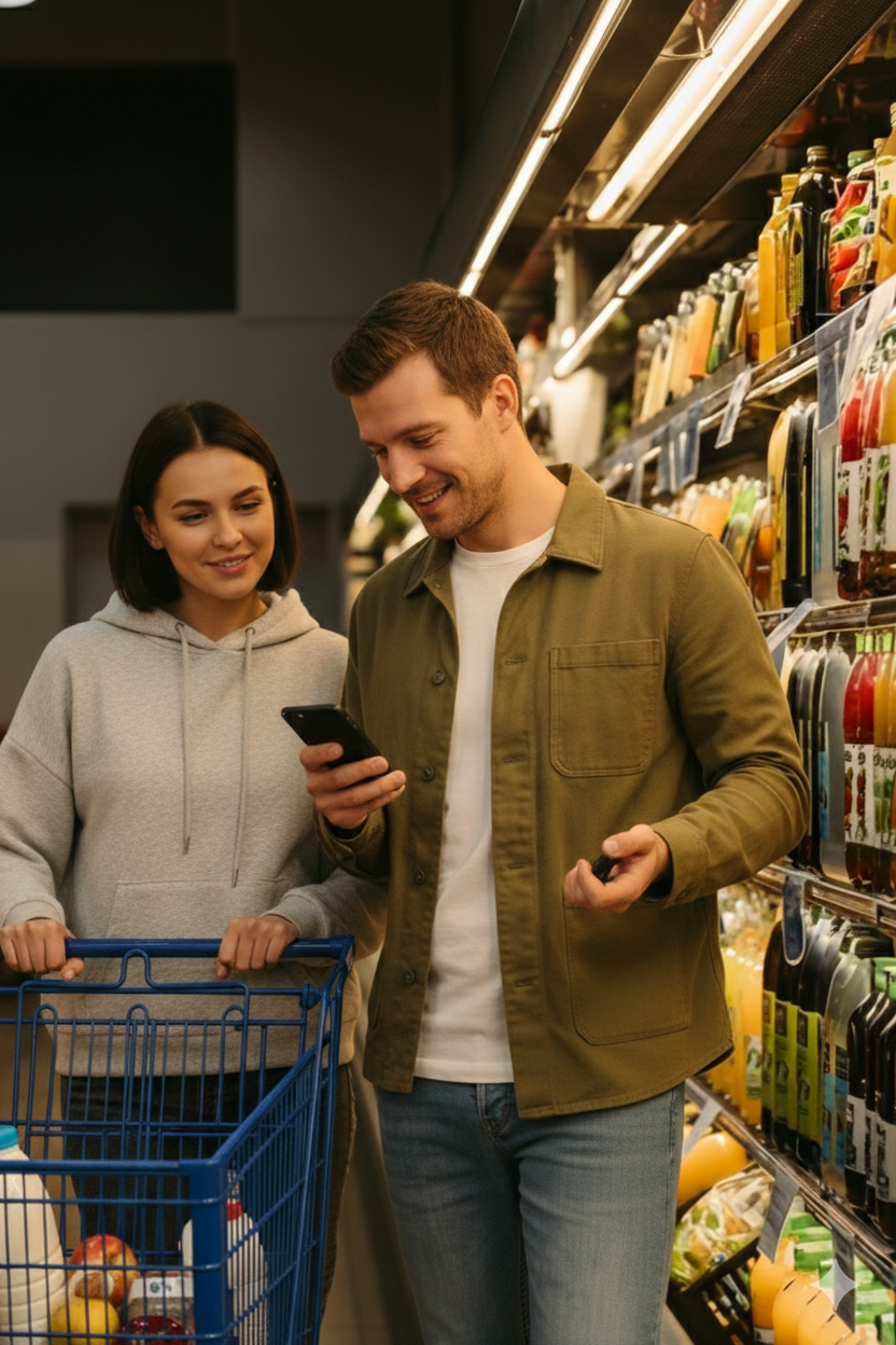 Friends shopping for groceries together