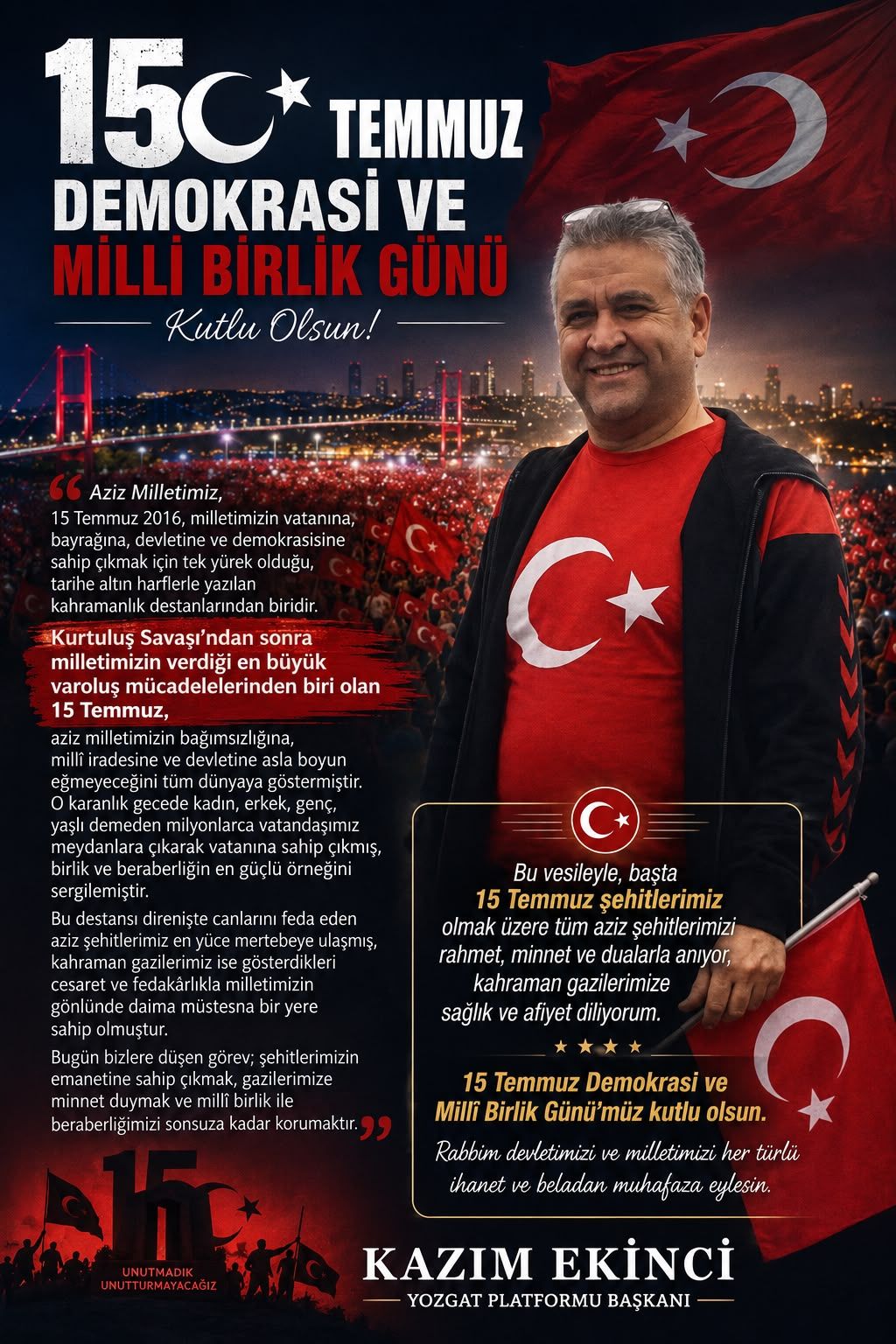 15 Temmuz Demokrasi ve Millî Birlik Günü Mesajı