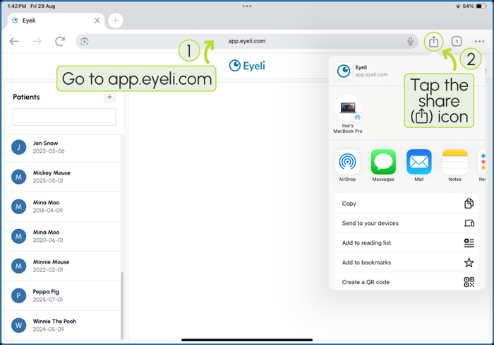 Tap the <strong>Share</strong> icon in the toolbar.