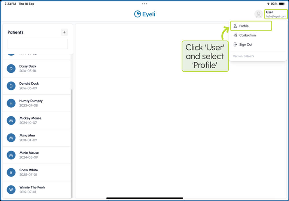 Clicking the User icon in the top-right corner and selecting Profile from the dropdown menu