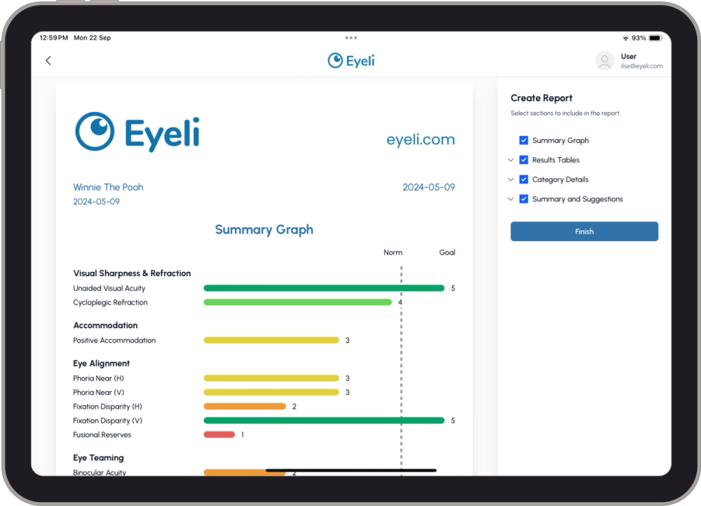 Eyeli screenshot of a generated results and report view