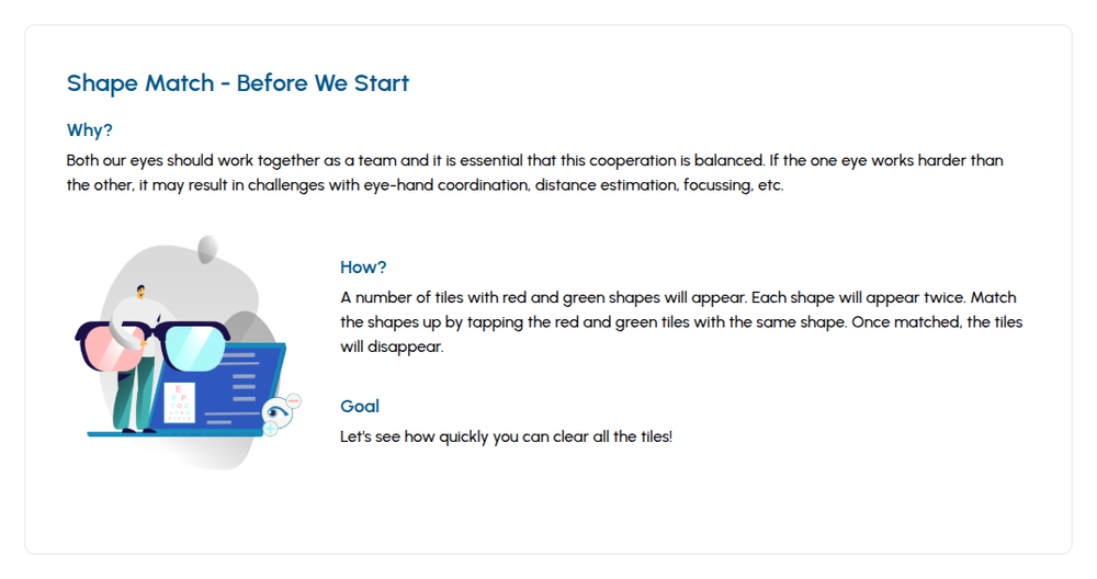 Shape Match exercise instructions in the Eyeli app