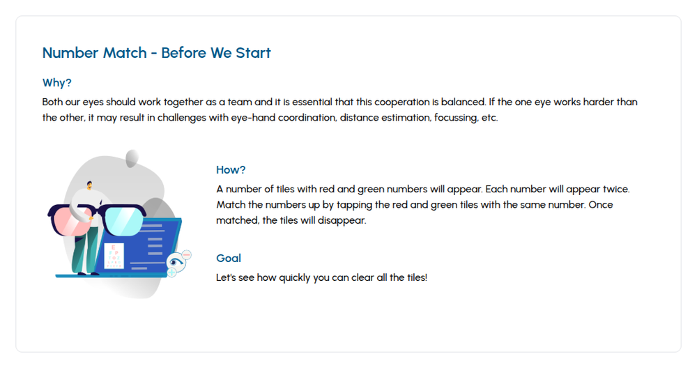 Number Match exercise instructions in the Eyeli app