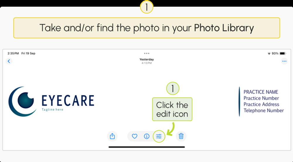 Editing a practice logo photo in the Photo Library before uploading it as a letterhead