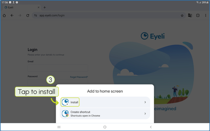 Tap <strong>Install</strong> in the popup.