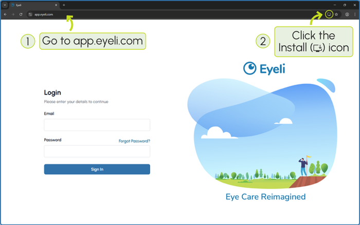 Click the <strong>Install</strong> icon in the address bar.