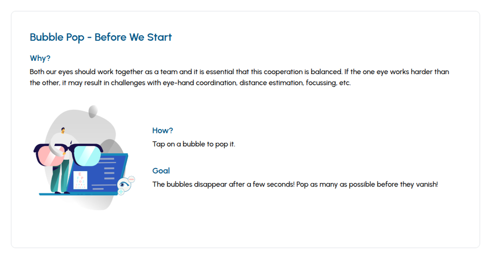 Bubble Pop exercise instructions in the Eyeli app