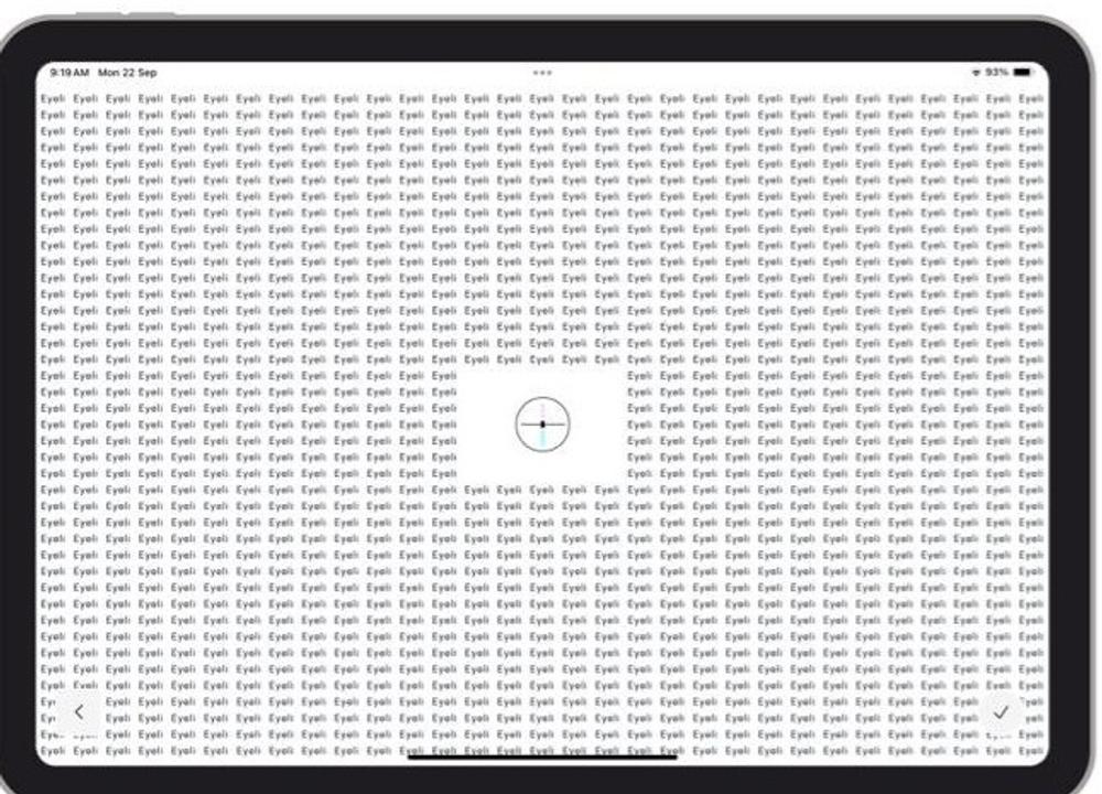 A near digital vision test running on a tablet in Eyeli