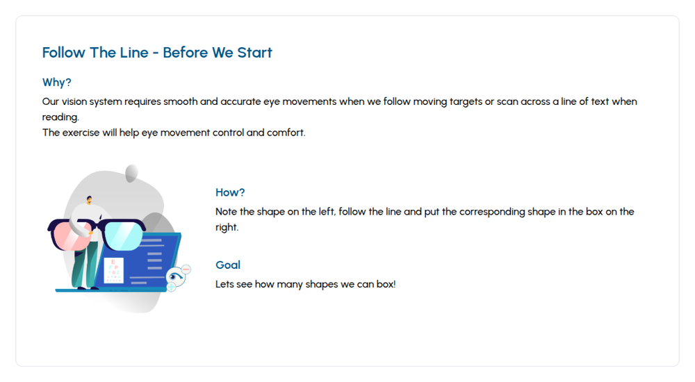 Follow Line exercise instructions in the Eyeli app