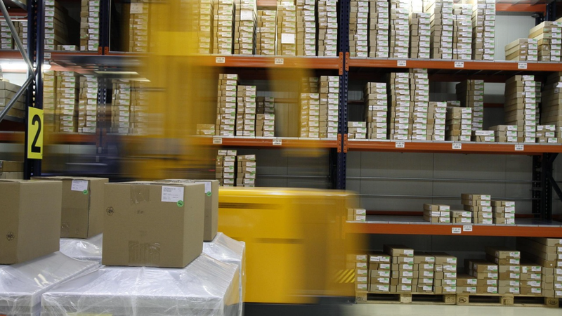 Cold storage with products laying on shelves