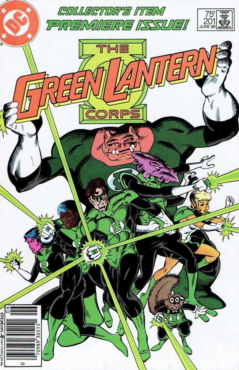 Green Lantern Corps #201 cover: Kilowog looms over Hal Jordan, John Stewart, Katma Tui, Arisia and Ch'p.