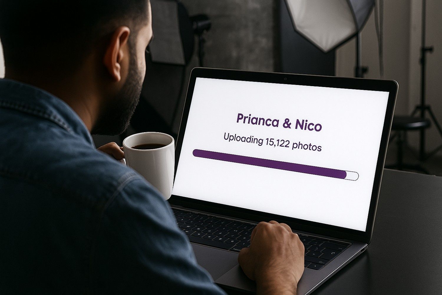 Event photographer using Kamero to upload 15,000+ wedding photos for instant AI-powered delivery to clients.