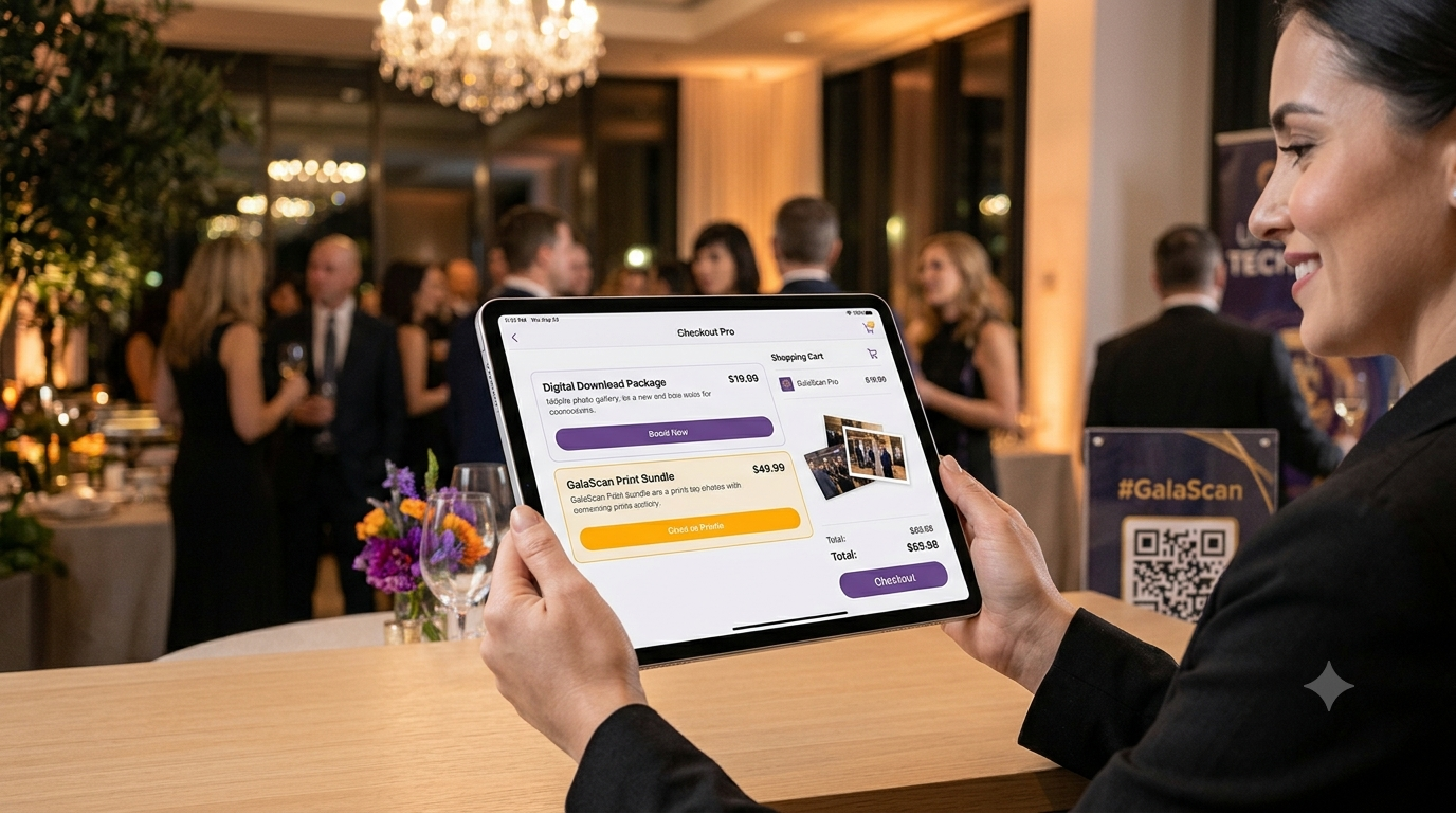 Illustration of viral loop marketing in event photography, showing how smart links, QR codes, instant photo delivery, and AI Face Recognition help photographers increase guest engagement and brand visibility with Kamero.