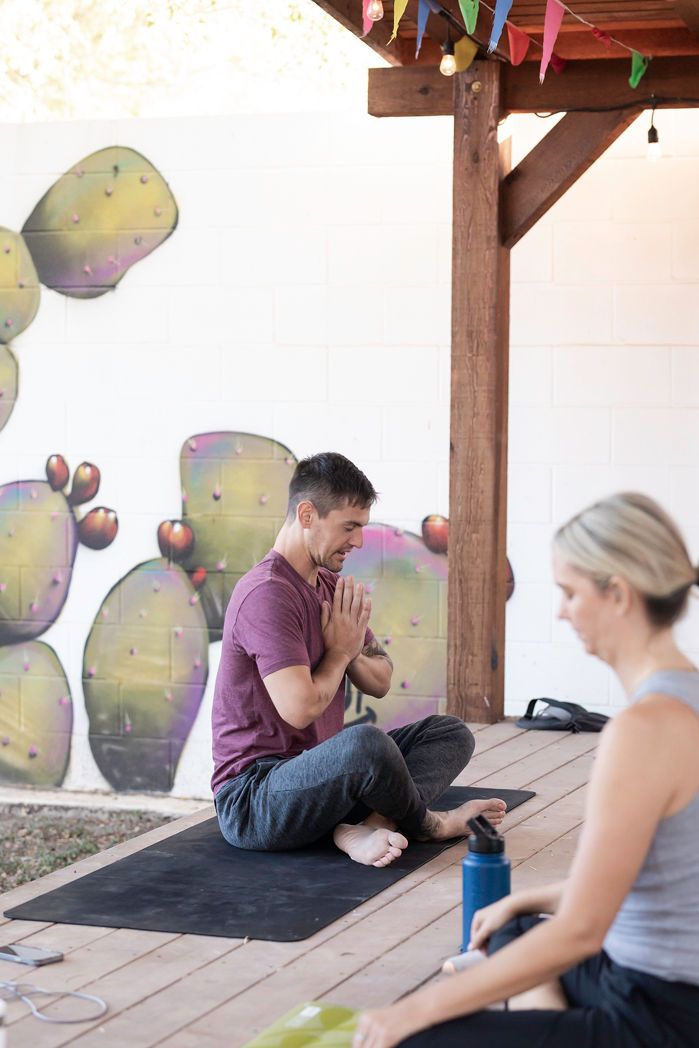 Yoga at the pavilion at The Inn Between in Concan, Texas