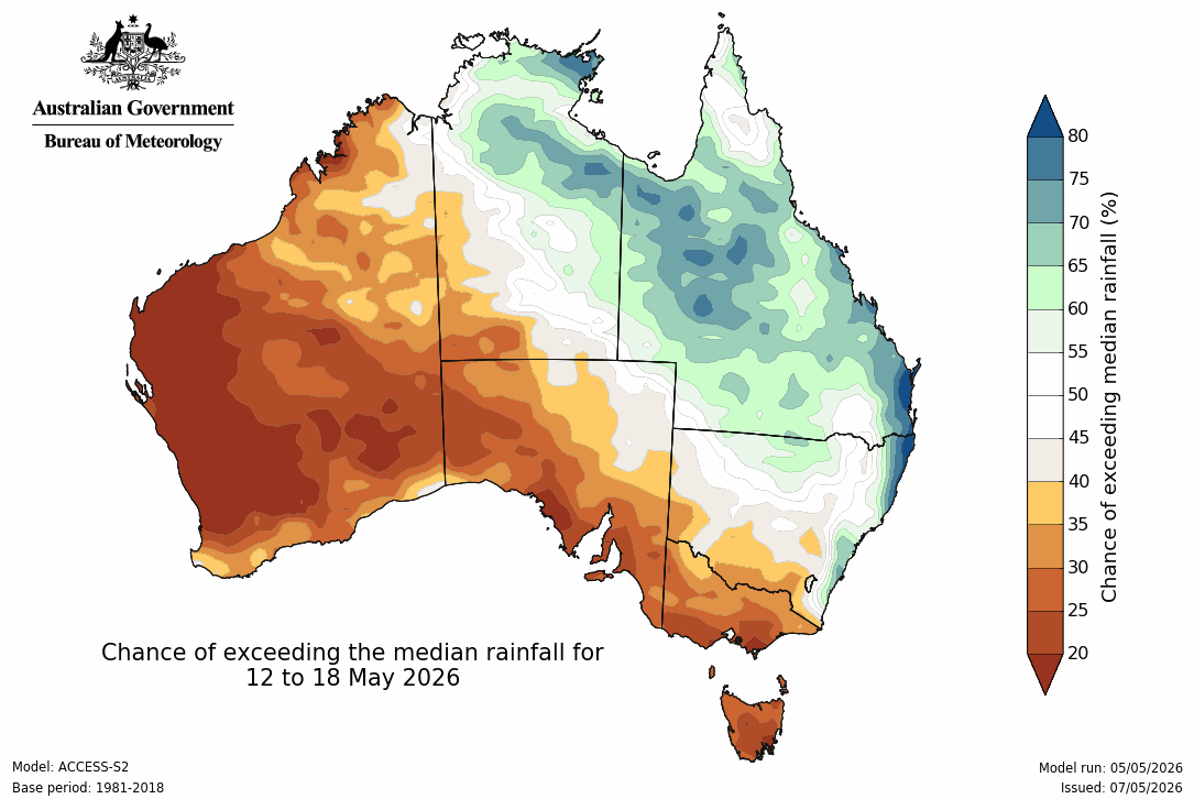 BoM Potential rain from 12 to 18 May