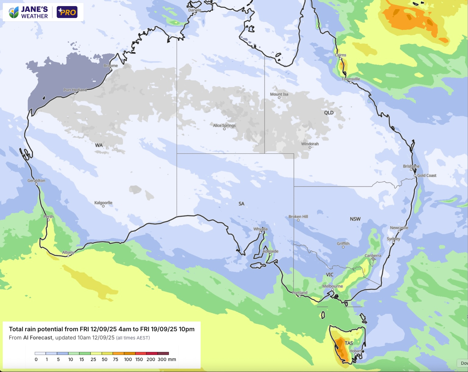Potential rainfall over the next week