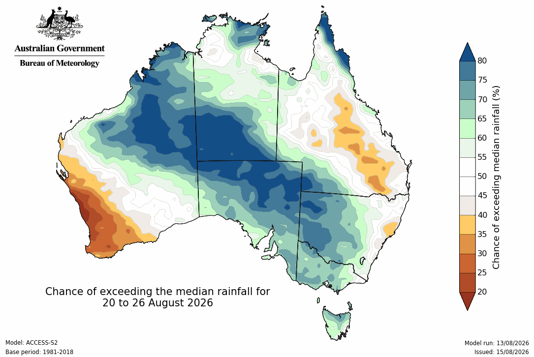 BoM Potential rain from 20 to 26 Aug