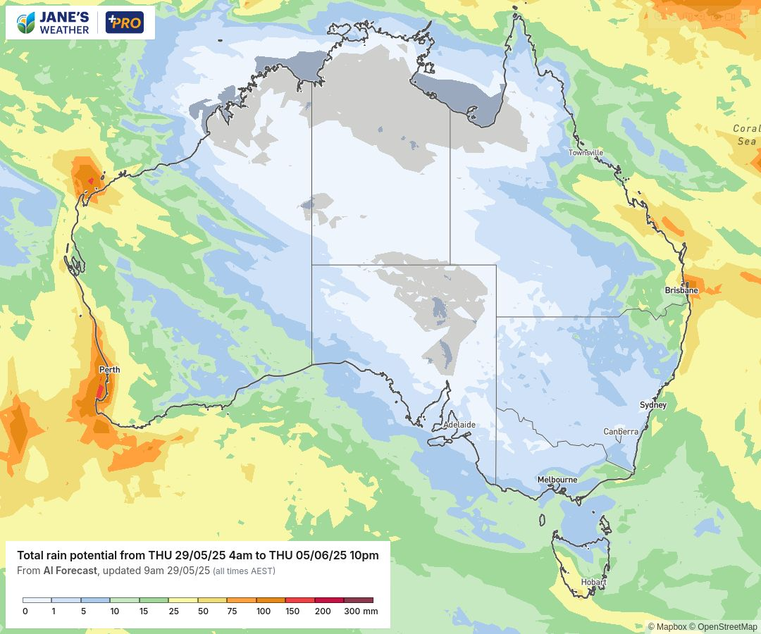 Potential rainfall over the next week