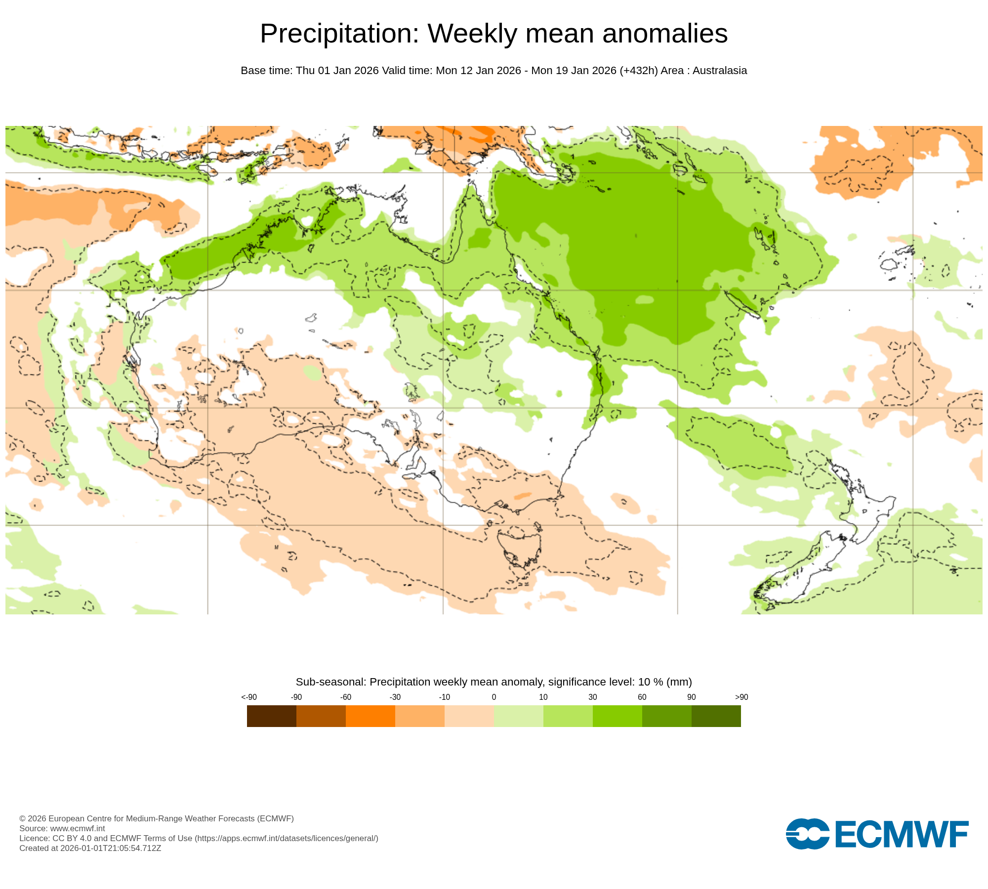 ECMWF Potential rain from 12 to 19 January