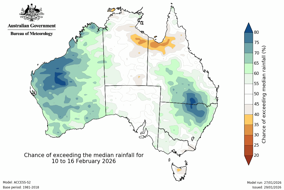 BoM Potential rain from 10 to 16 Feb